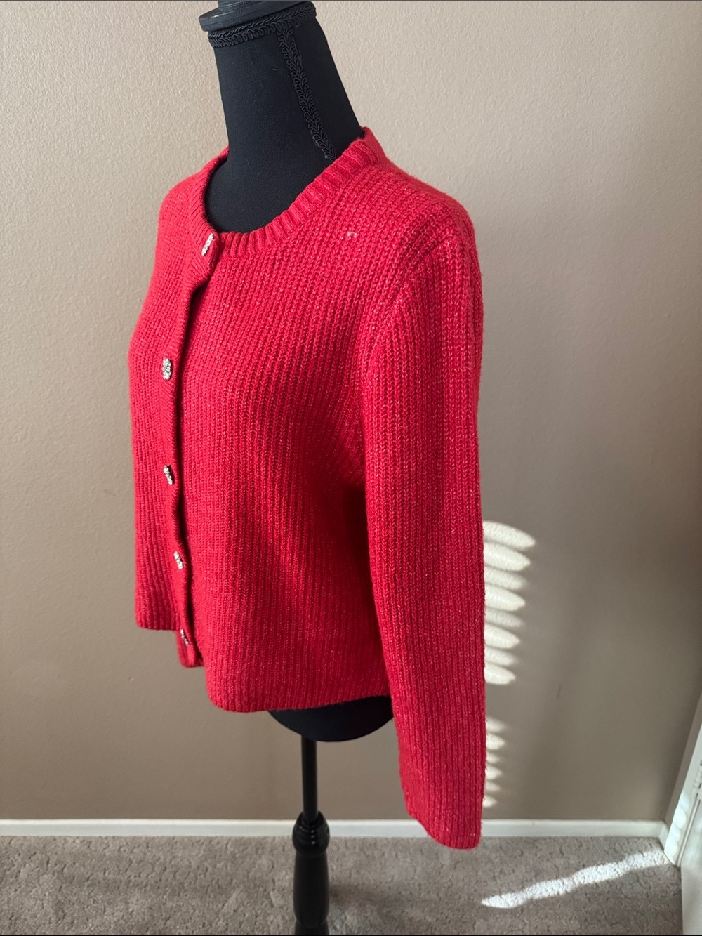 Pink Rose Red Ribbed Button-Front Cardigan - Picture 6 of 9
